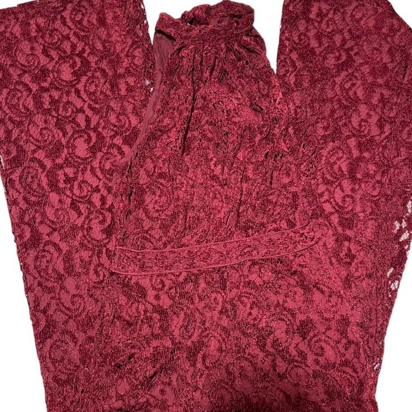 Anthropologie Lace Jumpsuit Ett Twa Sleevless Halter Tie Burgundy - Picture 5 of 9